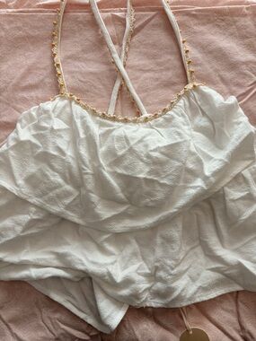 White Ruffle Cami with Crochet Trim